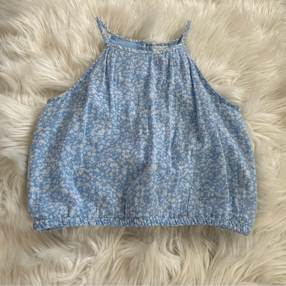 abercrombie kids Sky Blue Floral-Trim Halter Top